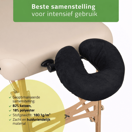 Badstof hoofdsteunhoes voor massagetafel - Zwart