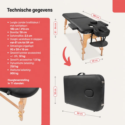 HABYS Inklapbare Massagetafel Lira Zwart