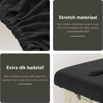 Badstof Hoeslaken Massagetafel met Uitsparing Zwart