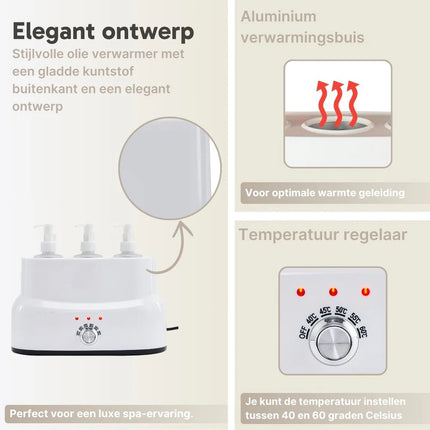 Massageolieverwarmer voor 3 flessen