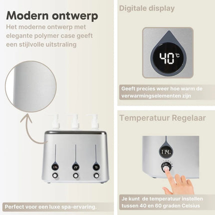 Massageolieverwarmer voor 3 flessen 2.0