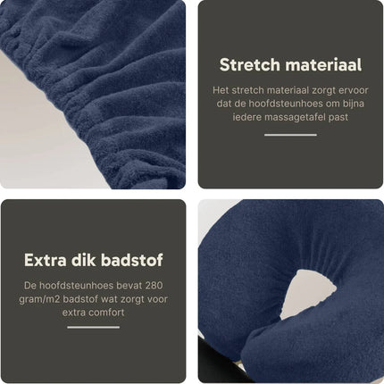 Badstof hoofdsteunhoes massagetafel - Marineblauw