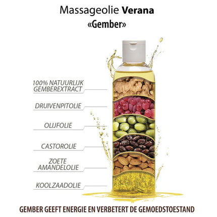 Verana Massageolie Gember - 100% Natuurlijk - 250ml