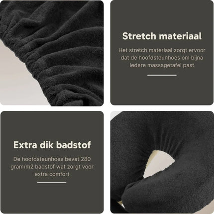 Badstof hoofdsteunhoes massagetafel - Zwart