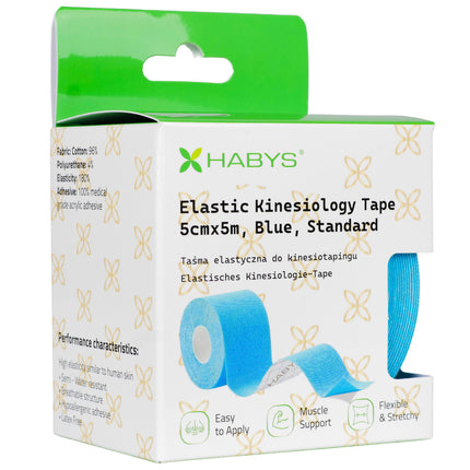 Kinesiotape 5 cm x 5 m – Standaard Kleefkracht – Blauw